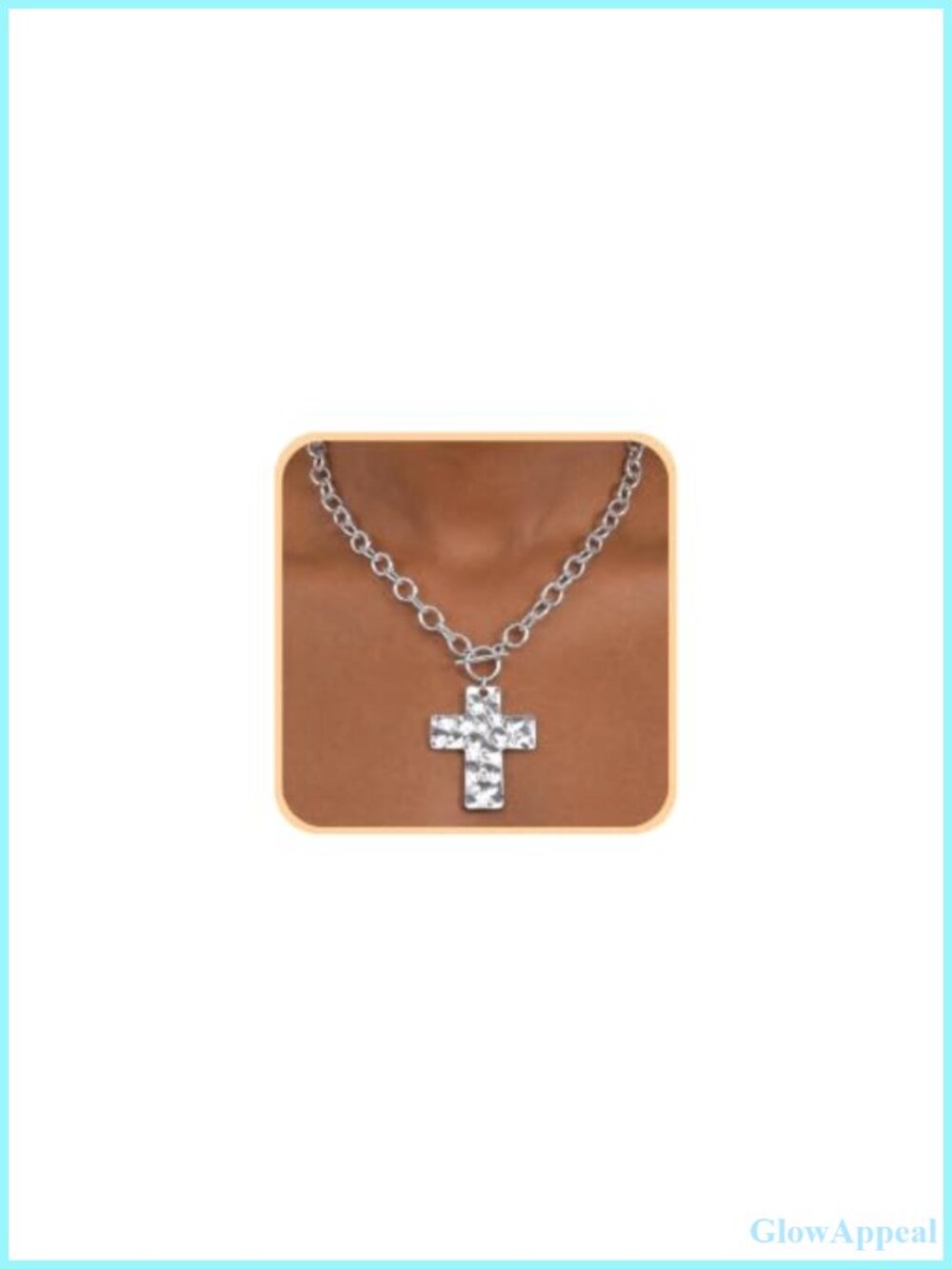 Chunky Hammered Cross Pendant Necklace Silver Plated Brass Statement Toggle